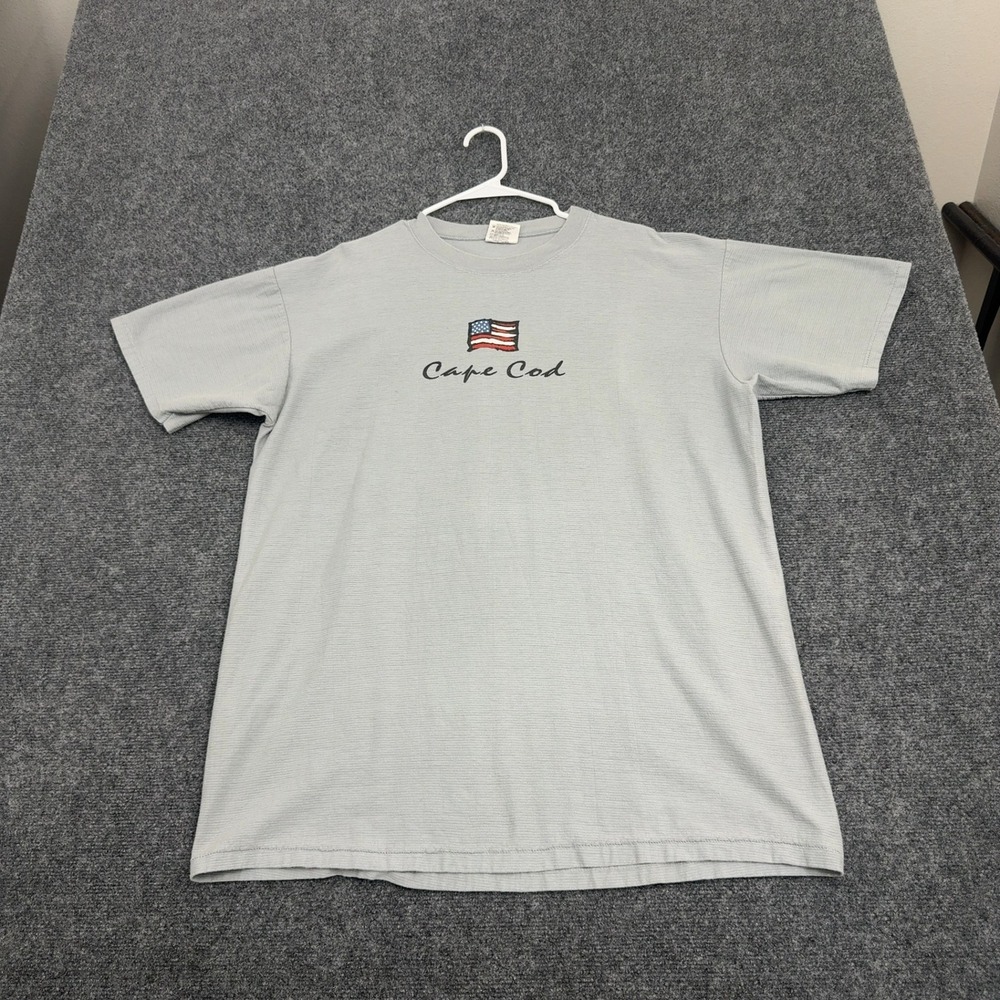 Vintage Oneita T Shirt Mens XL Grey Cotton American Flag Cape Cod Graphic Retro